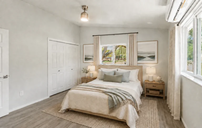 Virtually staged primary bedroom at 1560 Skyline Hills